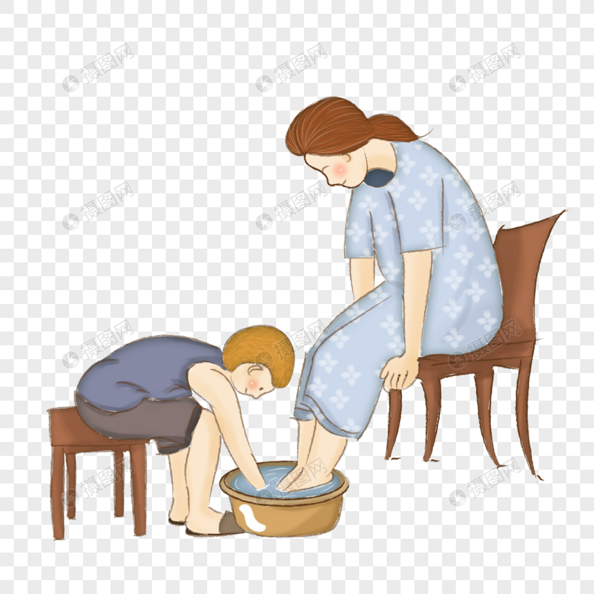 给妈妈洗脚的小男孩