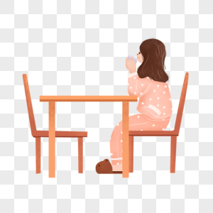 坐着吃饭的女孩高清图片