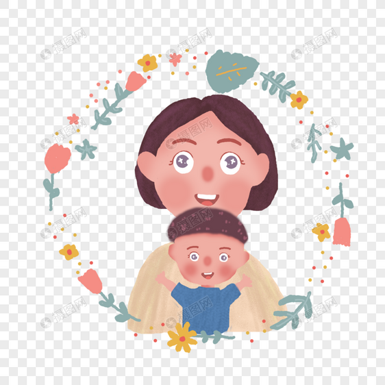 母亲节妈妈与儿子插画图片