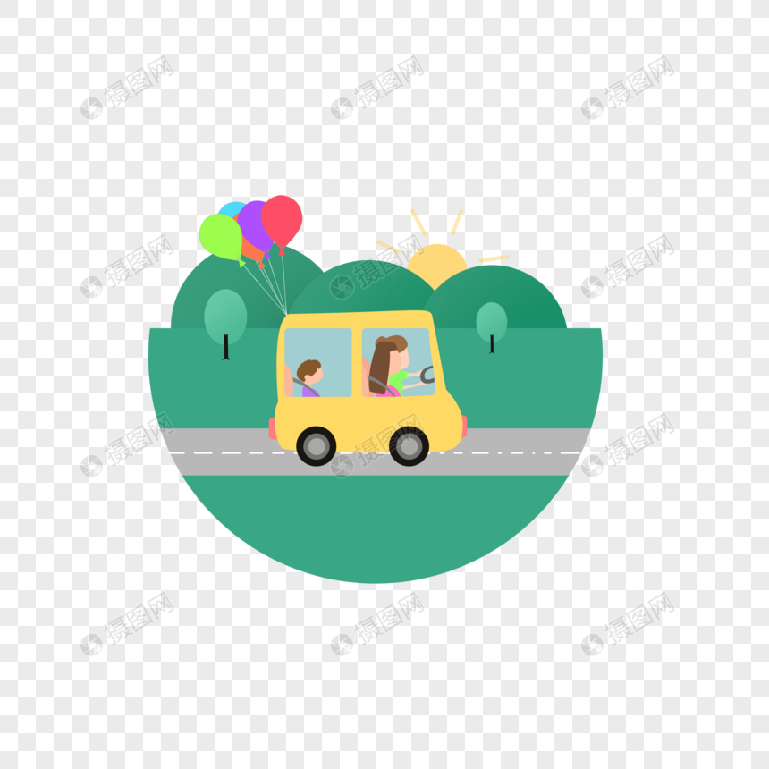 开车出游汽车气球绿色植物图片