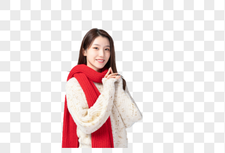 美女红围巾红毛衣高清图片