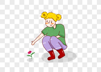 卡通可爱爱护花草的小女孩图片