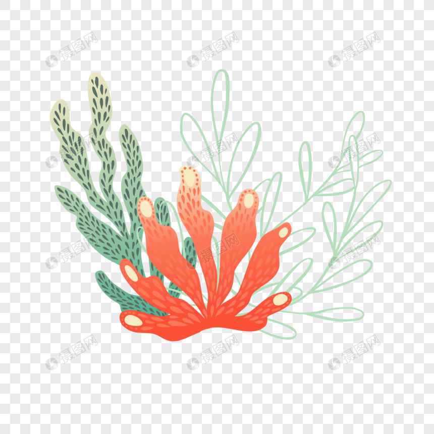 手绘彩色海洋珊瑚植物图片