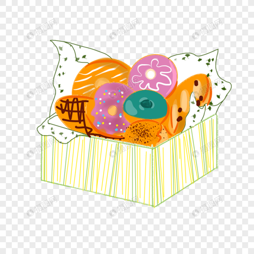 手绘可爱卡通甜甜圈野餐篮图片