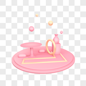 粉色香水瓶立体圆形舞台插图图片