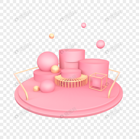立体粉色圆球几何舞台插图图片