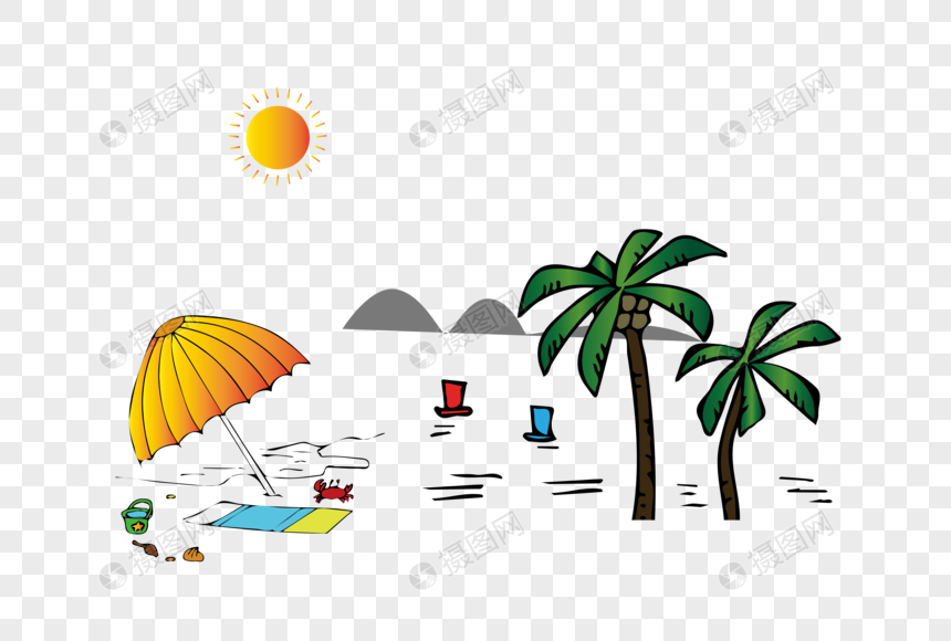 海边沙滩椰子树矢量素材图片