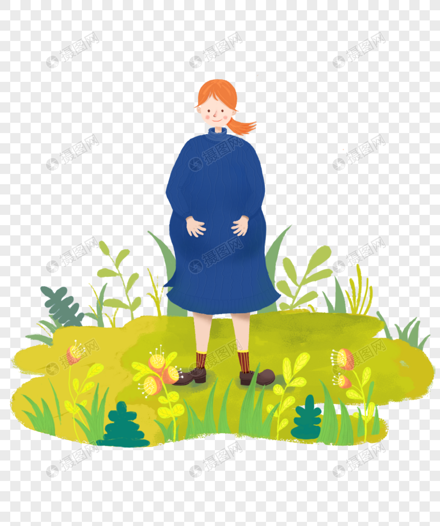 大肚孕妈去踏青元素素材PNG格式_设计素材免