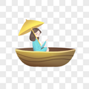 撑船打伞的女孩图片