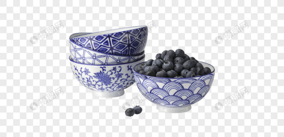 中国风瓷碗和蓝莓图片