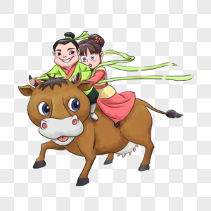 骑牛孩子图片