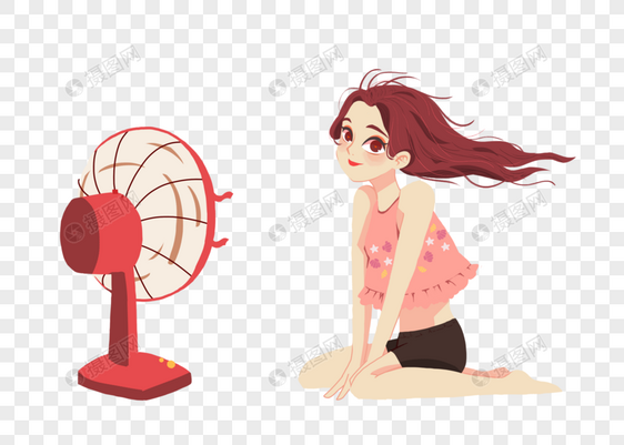 立夏夏天吹电扇的女生图片