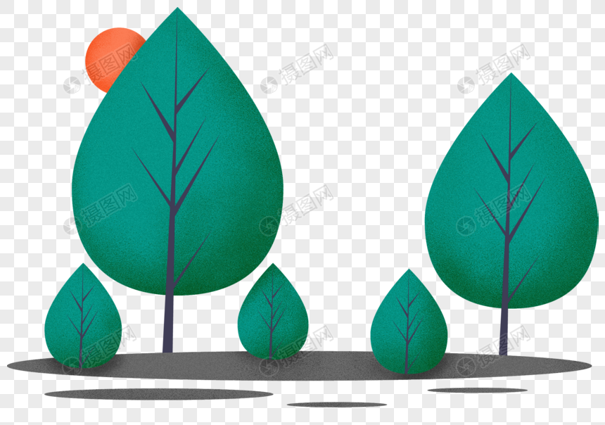 树木植物绿植扁平噪点手绘插画透明png