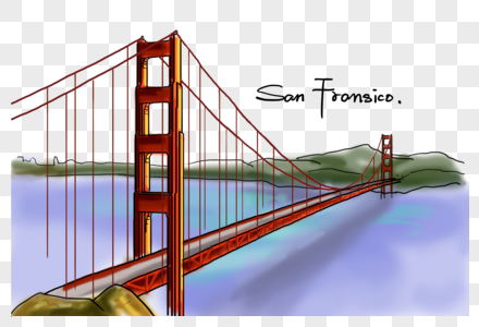 美国旧金山地标金门大桥手绘图片