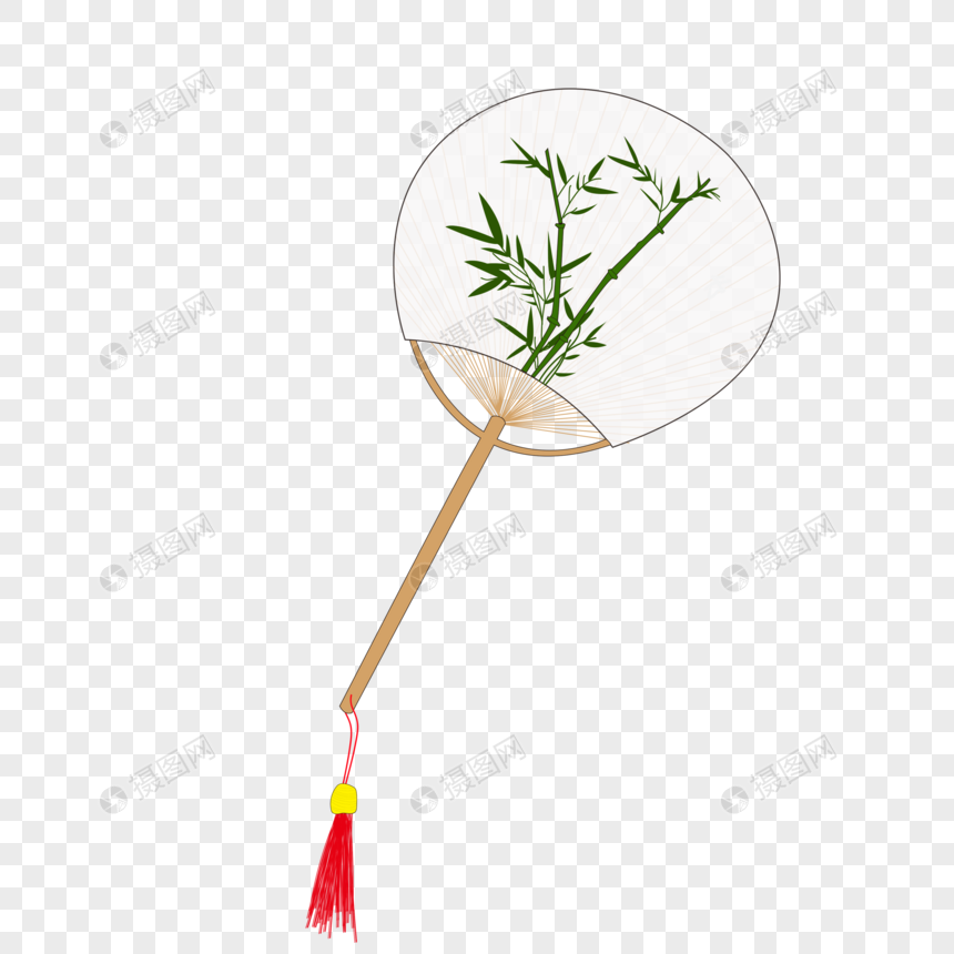 手绘古风圆形竹子图案扇子