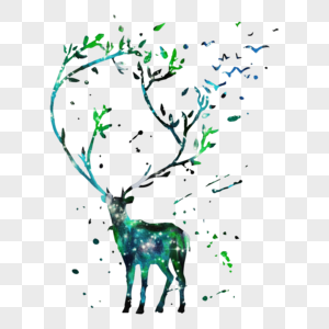 林深时见鹿麋鹿叶子插画高清图片