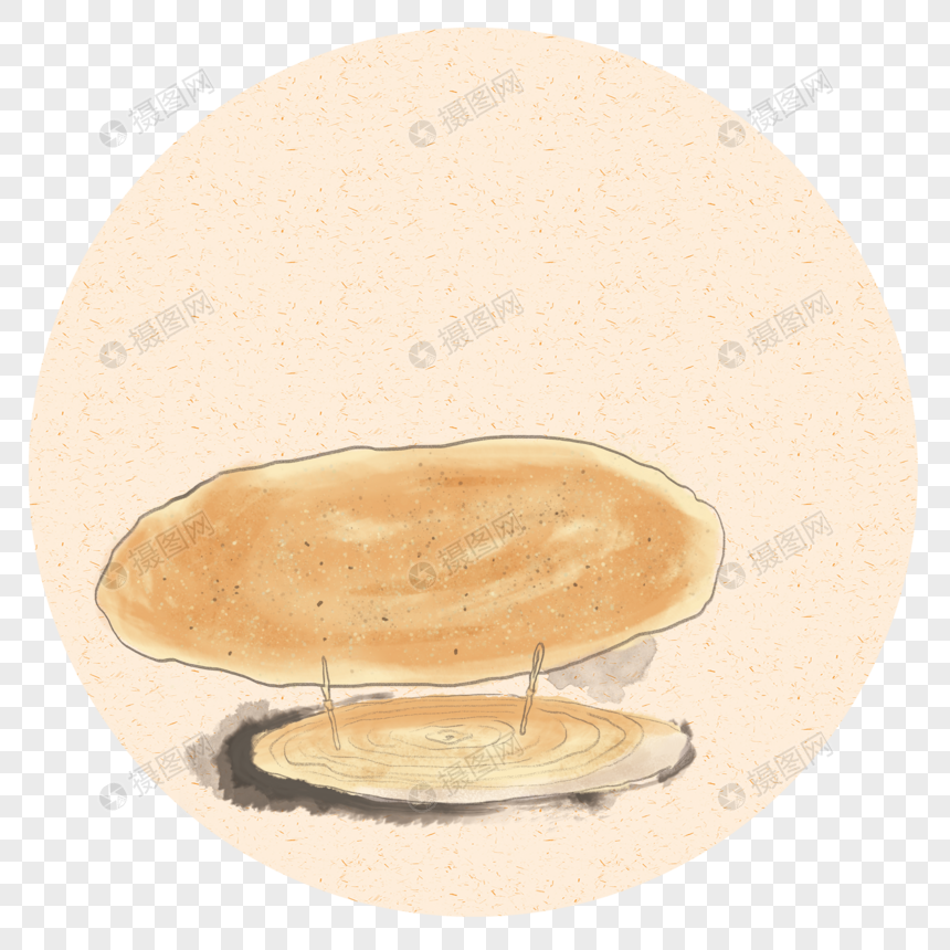 手绘国画食物饼馕烧饼火烧锅盔