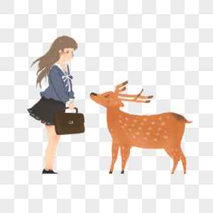 女孩和小鹿图片