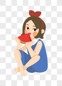立夏坐着盘腿吃西瓜的女孩图片