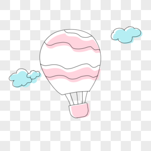 手绘卡通粉色热气球可爱少女云朵小清新免扣元素图片