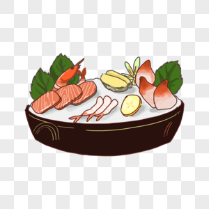 刺身拼盘寿司日本料理三文鱼北极贝美食食物卡通图片
