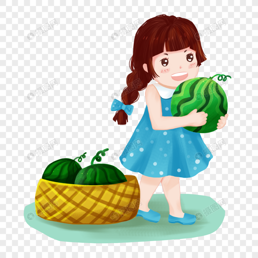 小女孩抱西瓜