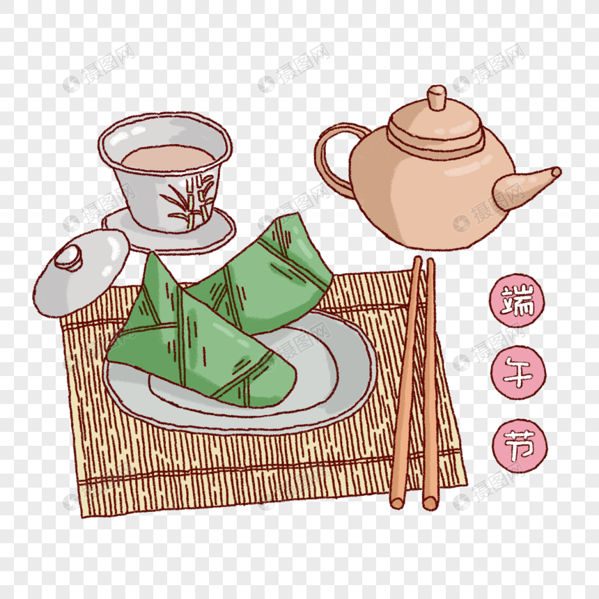 端午节粽子和茶图片