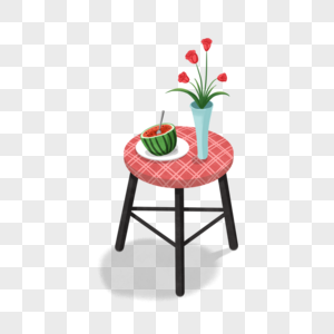 桌子上的花瓶和西瓜图片
