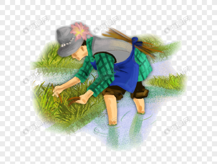 手绘风格插秧劳动者