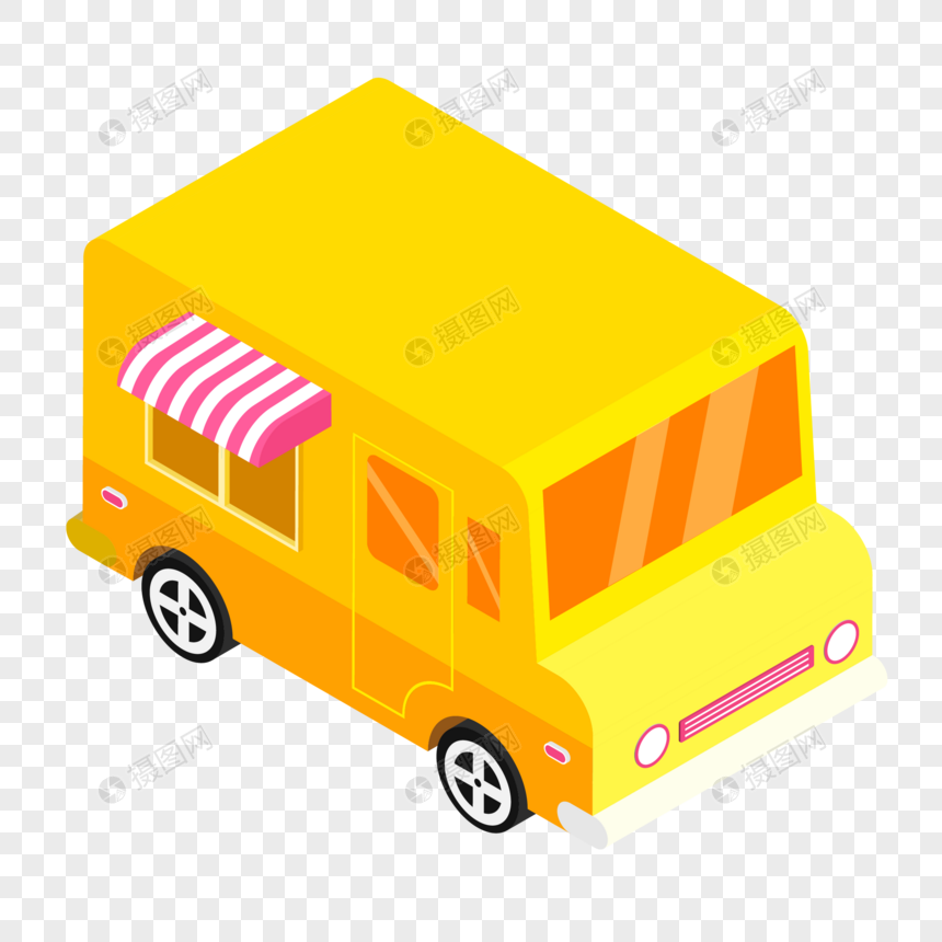 2.5D黄色小汽车插画图片