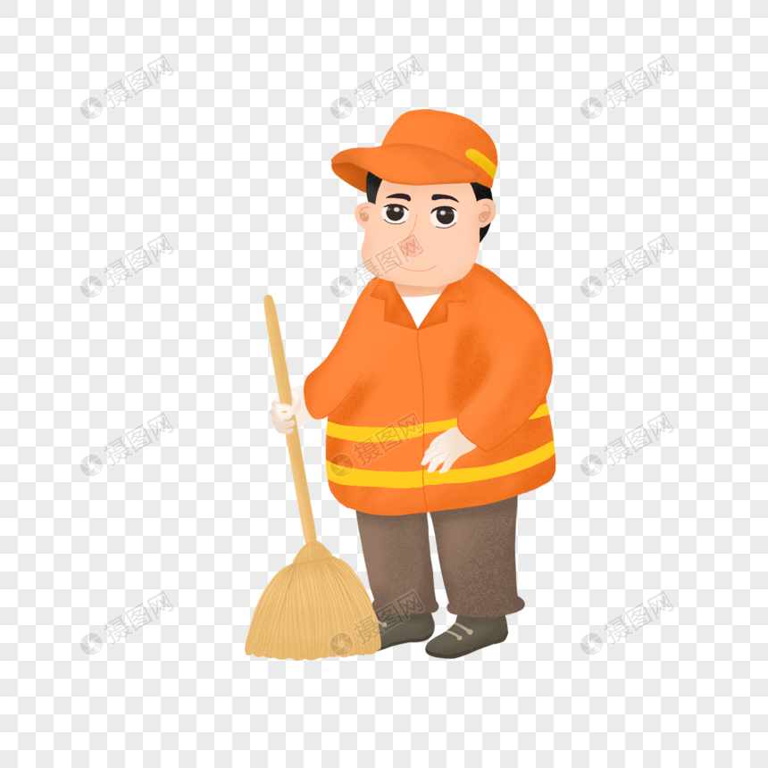 手绘插画劳动人物环卫工人