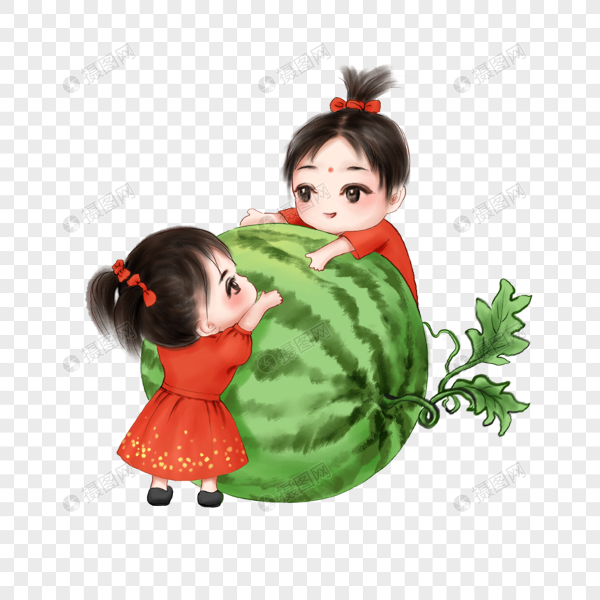 抱着西瓜的女孩