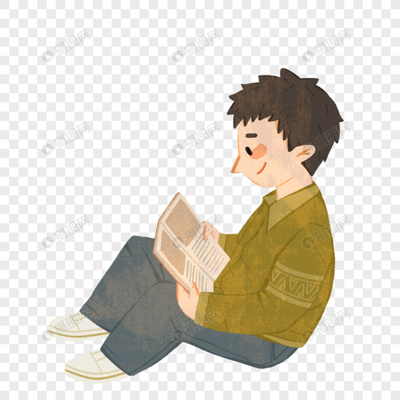 坐着看书的男孩图片