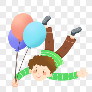 儿童节抓着气球飞翔的男孩高清图片