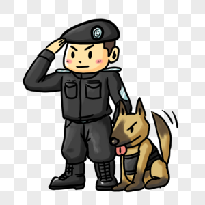 警察和警犬牵着警犬的警察高清图片
