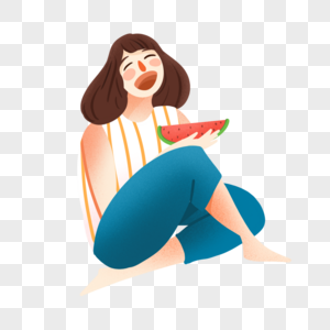 坐着吃西瓜的女孩图片