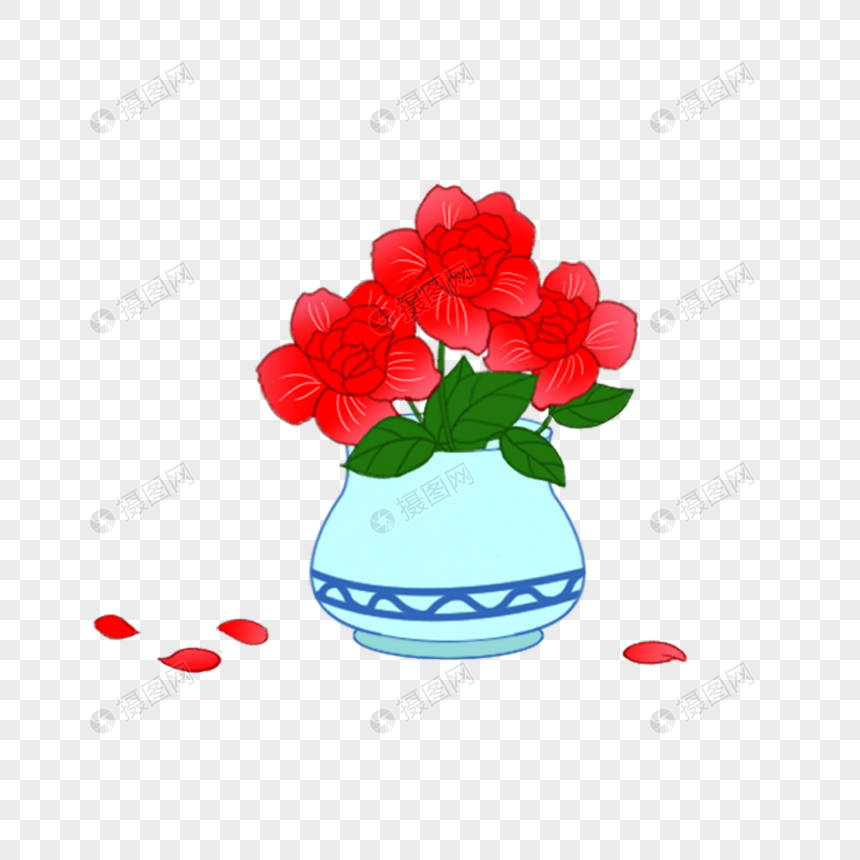 玫瑰花插花花瓶元素图片