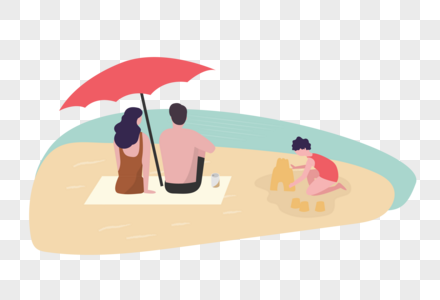 矢量扁平风格一家人在沙滩玩耍图片