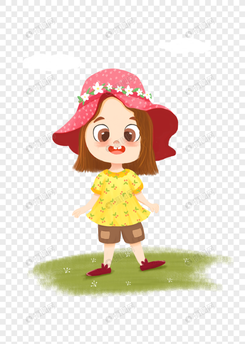 手绘/卡通元素 戴帽子的女孩.