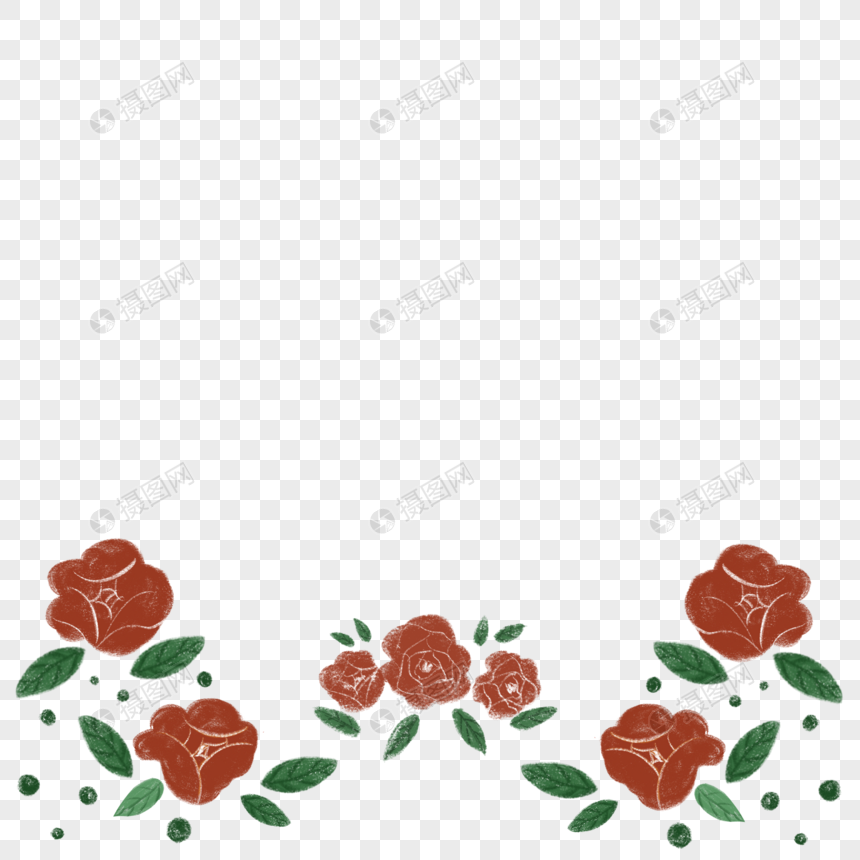 蜡笔风玫瑰花底部边框图片