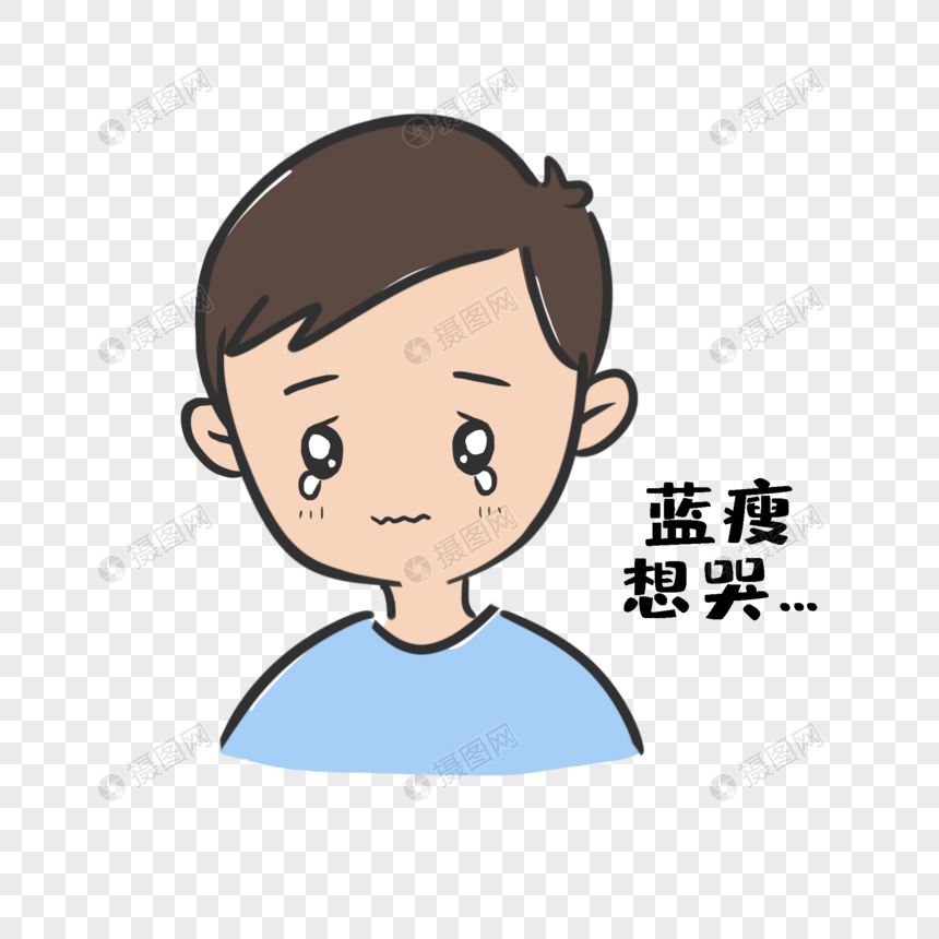 蓝色衣服小男孩蓝瘦想哭表情包