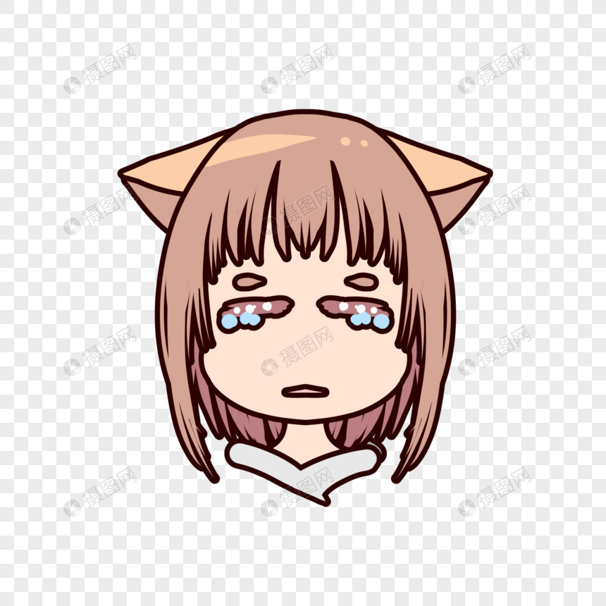 粉色猫咪女孩哭泣表情包