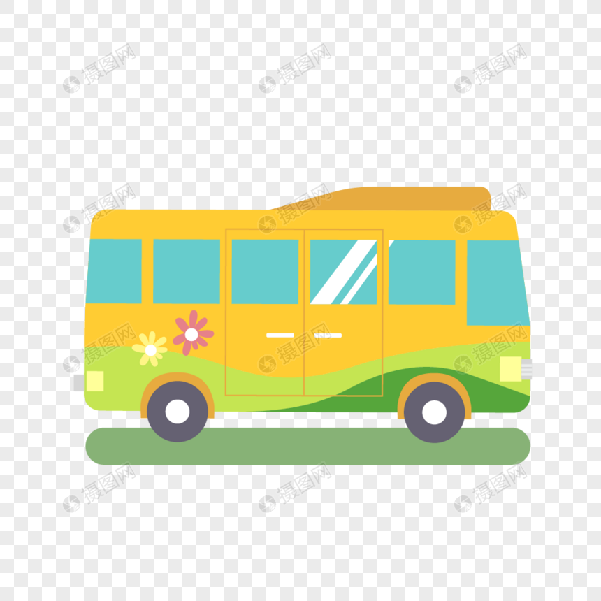 矢量扁平风格可爱阳光小巴士公交车图片