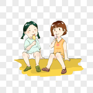 小女孩夏日吃雪糕炎热可爱卡通图片