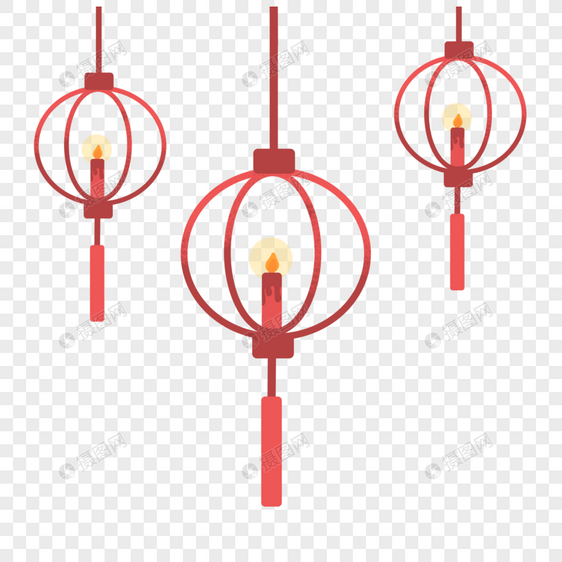古风春节灯笼蜡烛红色渐变手绘装饰图案背景