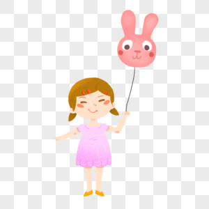 儿童节抓着兔子气球的小女孩高清图片