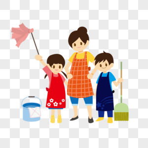 劳动节一家人打扫卫生高清图片