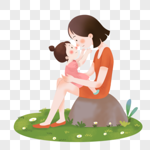 母亲坐着怀抱孩子植物高清图片素材