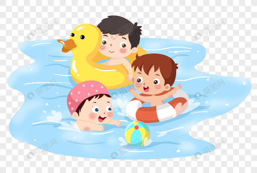 夏天小孩游泳嬉戏图片