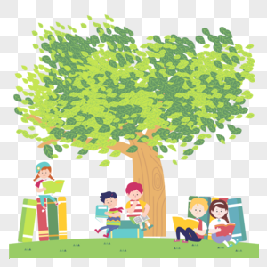 大家在树下一起学习一起阅读矢量场景元素图片